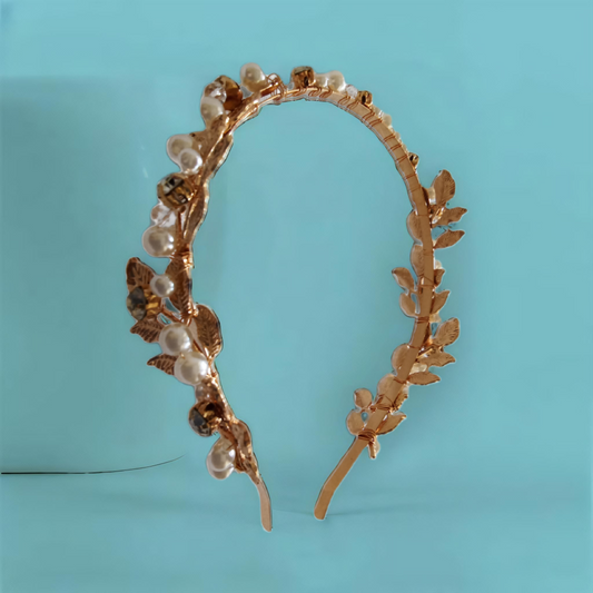 Gold Leaf & Pearl Design Head Piece