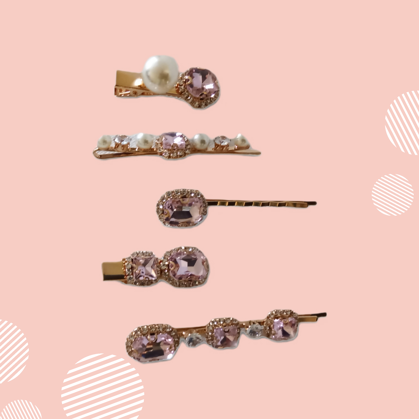 5x Gold Pink Hair Pin Pack