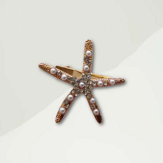 Gold Starfish With Pearl Hair Clip